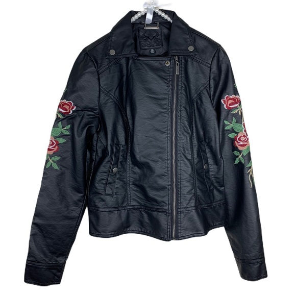 NWOT ODYN Faux Leather Moto Floral Jacket Size M - Picture 3 of 12